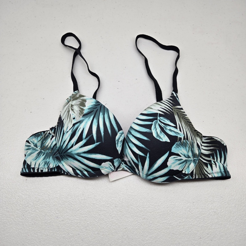 PINK Women Bra 34A Black‎ Floral Wear Everywhere Push Up T Shirt